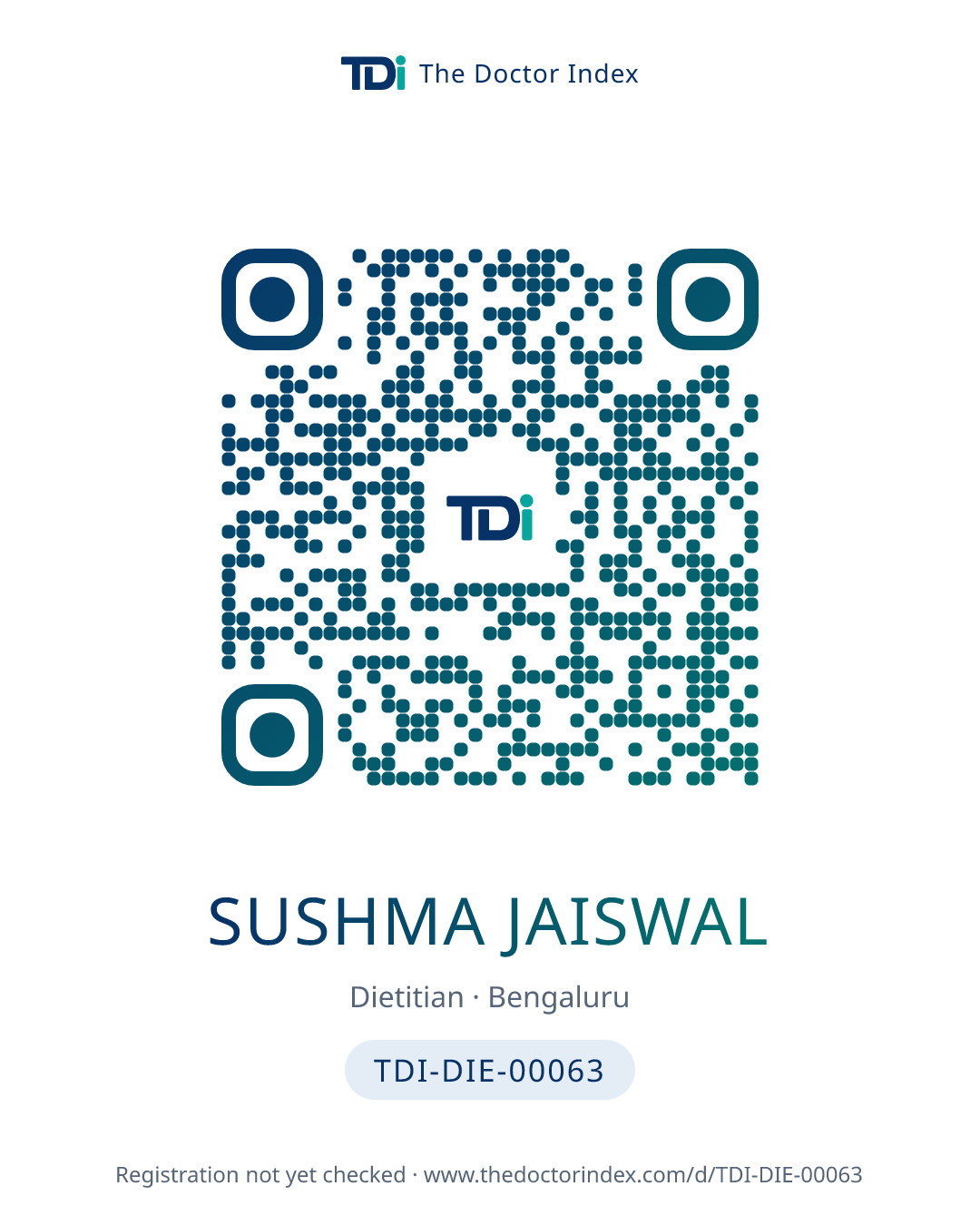 QR card for Sushma Jaiswal, TDI-DIE-00063