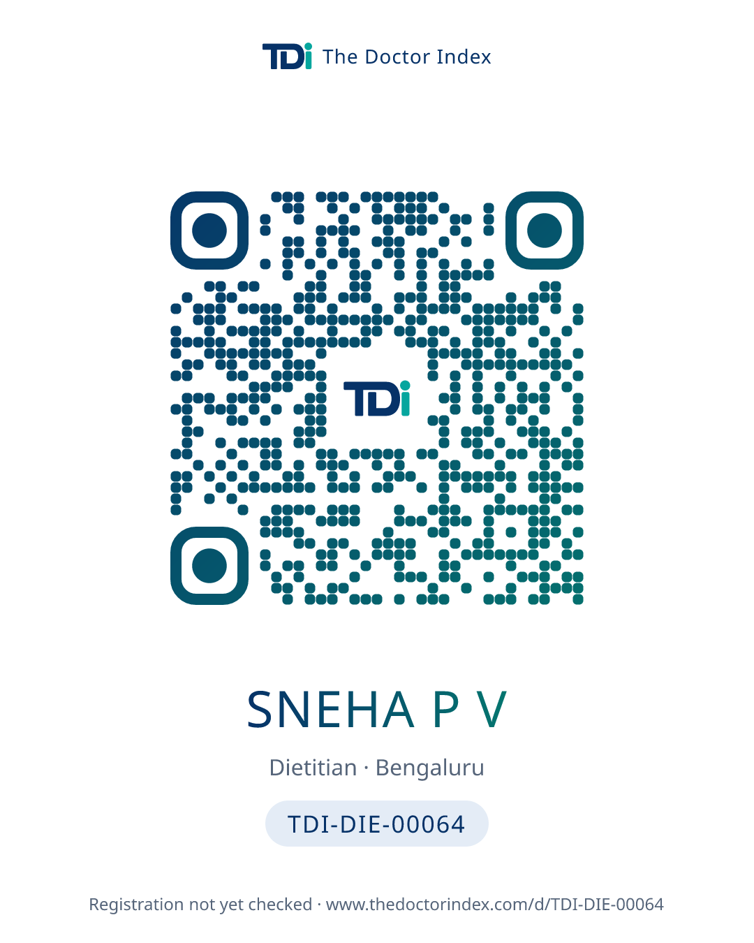 QR card for Sneha P V, TDI-DIE-00064