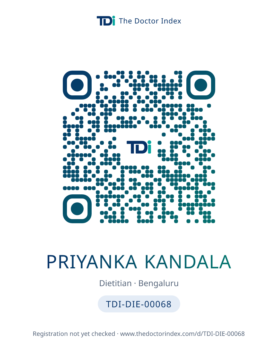 QR card for Priyanka Kandala, TDI-DIE-00068