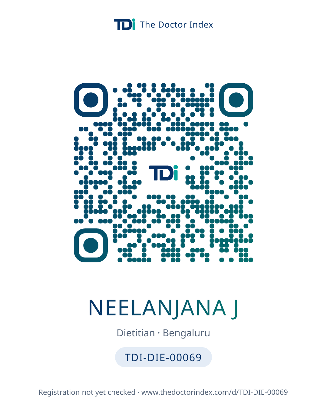 QR card for Neelanjana J, TDI-DIE-00069