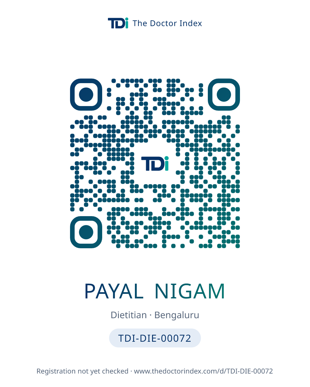 QR card for Payal Nigam, TDI-DIE-00072