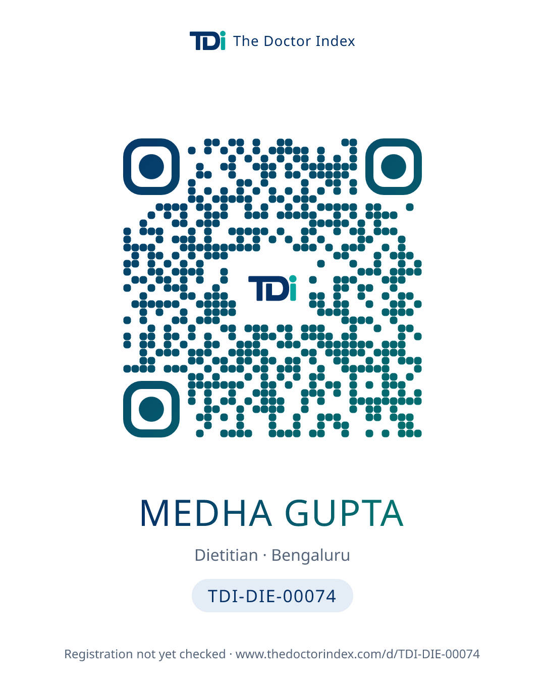 QR card for Medha Gupta, TDI-DIE-00074