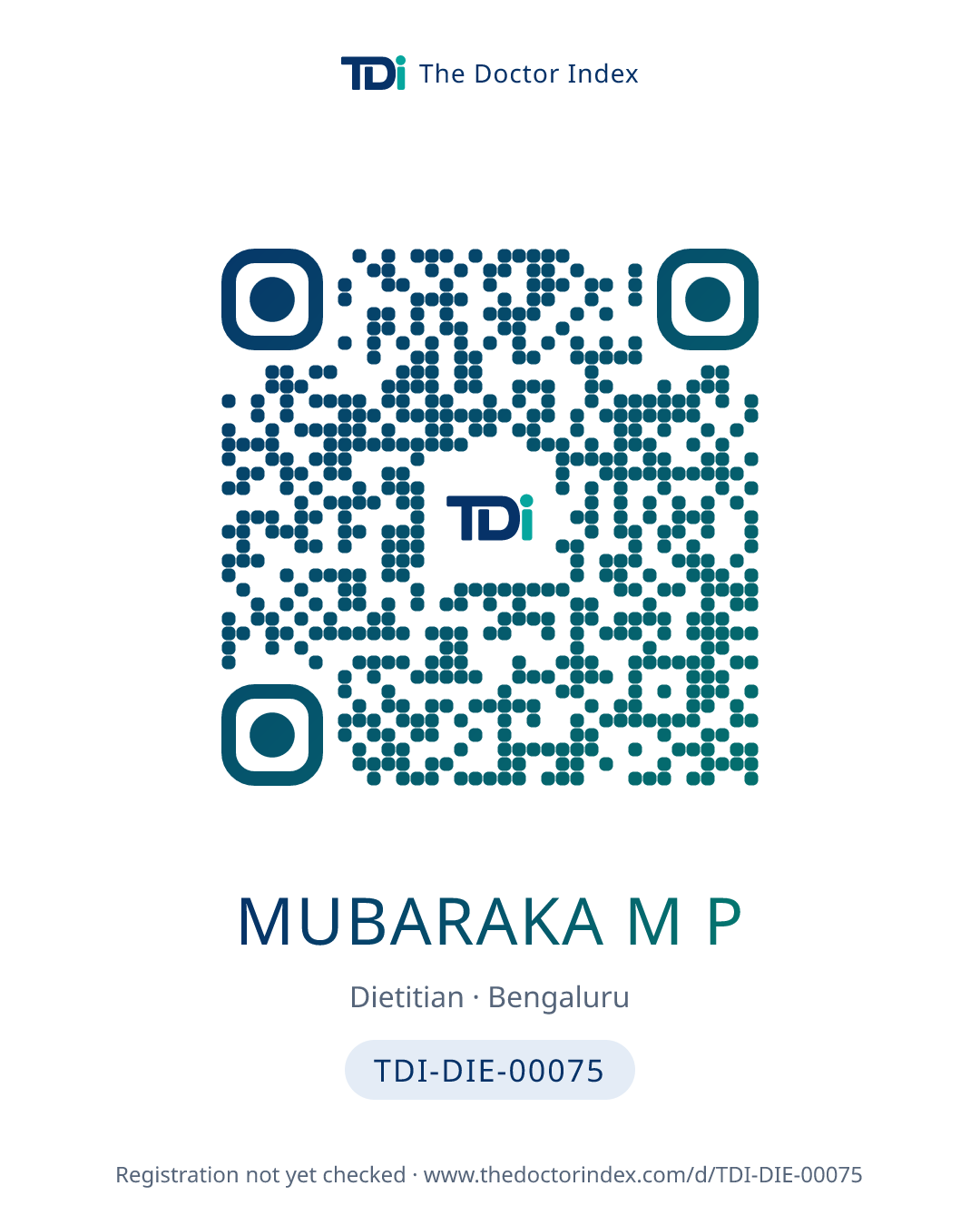 QR card for Mubaraka M P, TDI-DIE-00075