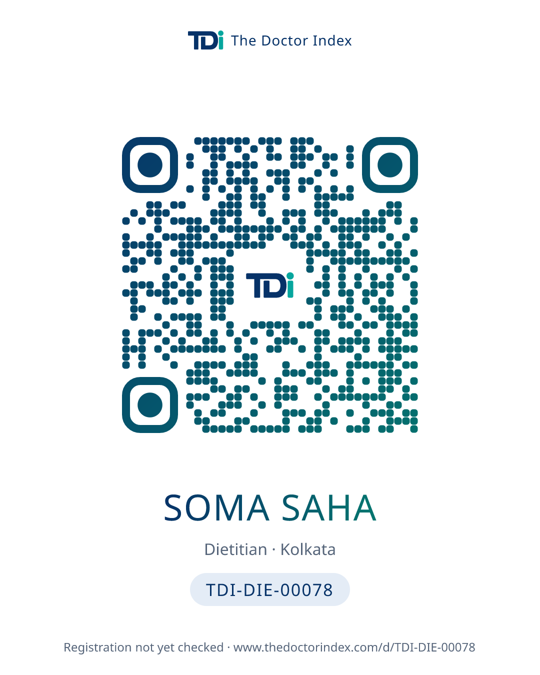 QR card for Soma Saha, TDI-DIE-00078