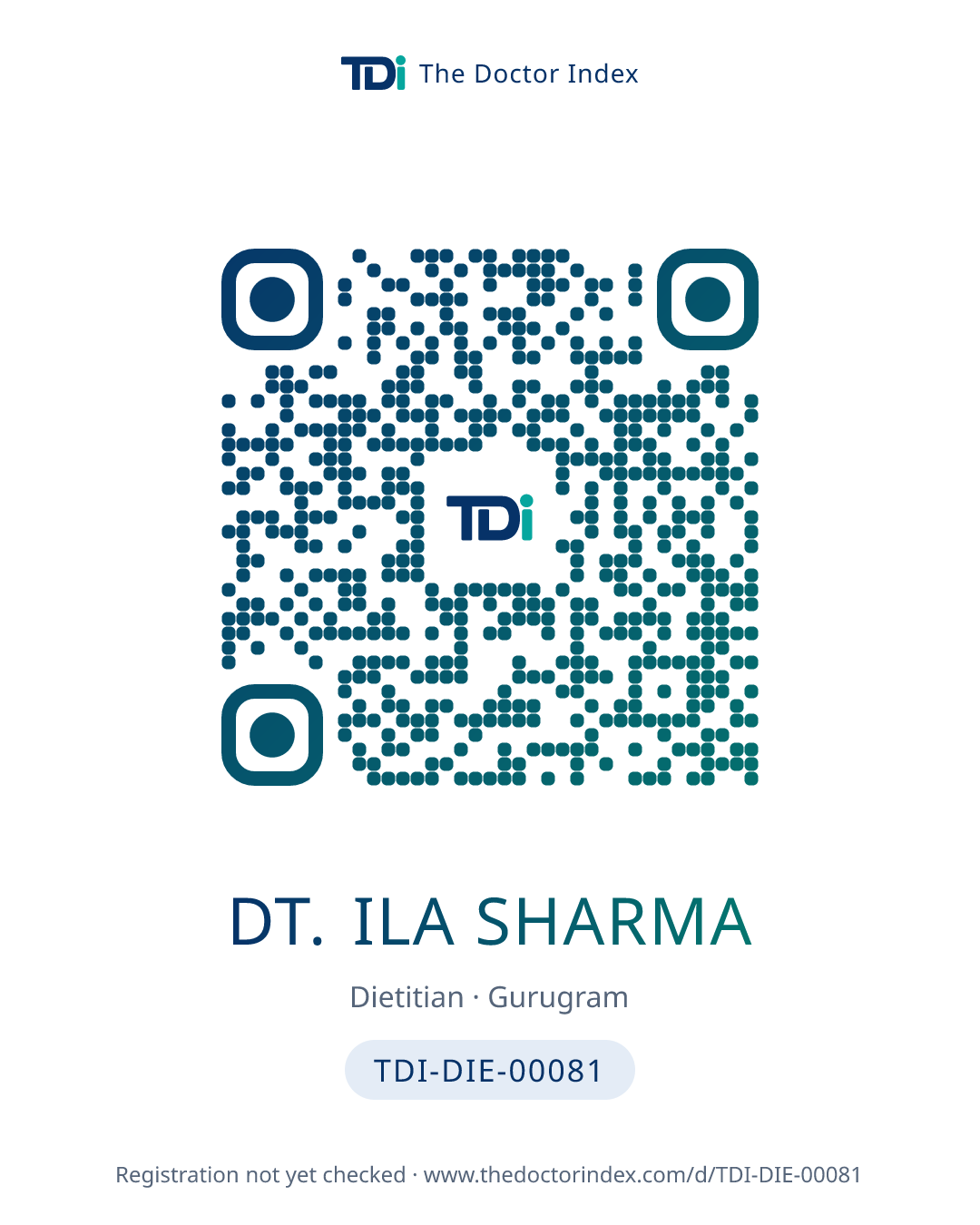 QR card for Dt. Ila Sharma, TDI-DIE-00081