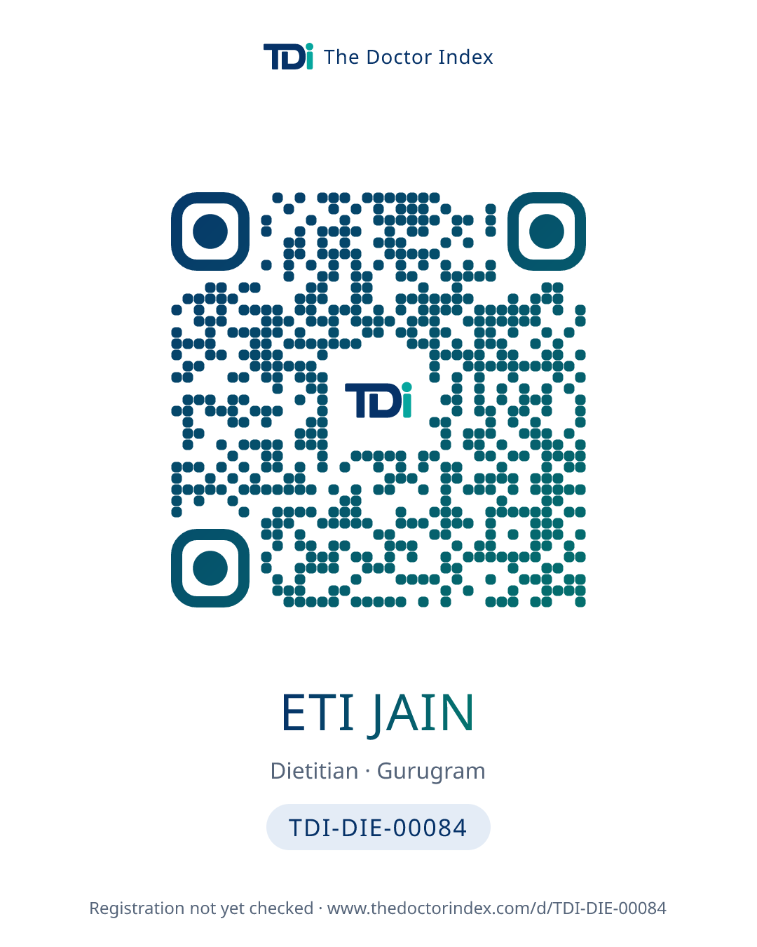 QR card for Eti Jain, TDI-DIE-00084