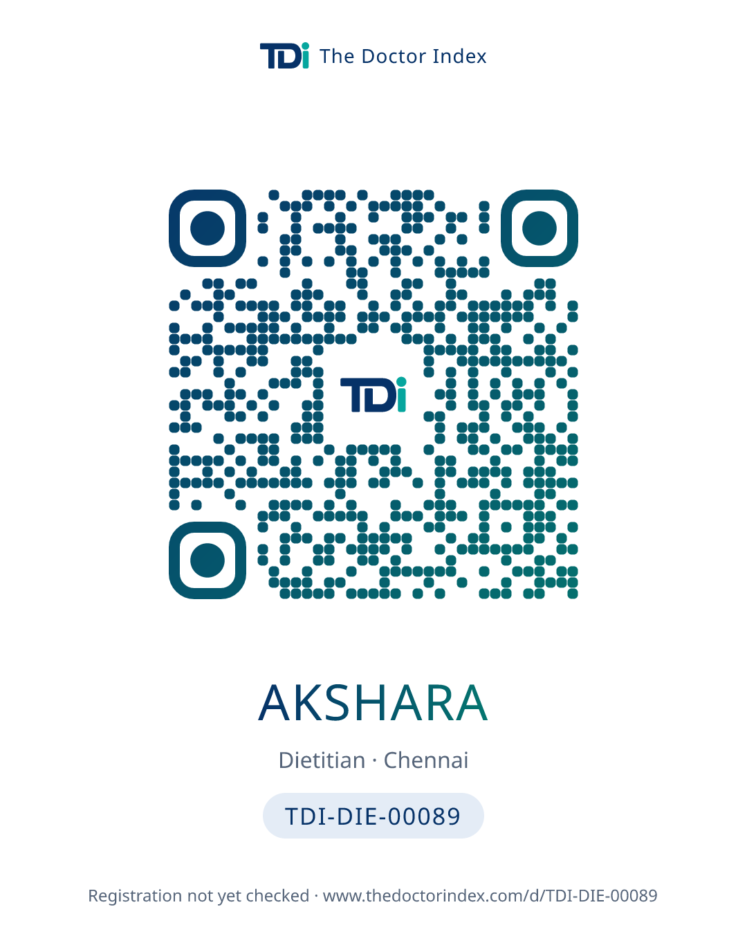QR card for Akshara, TDI-DIE-00089