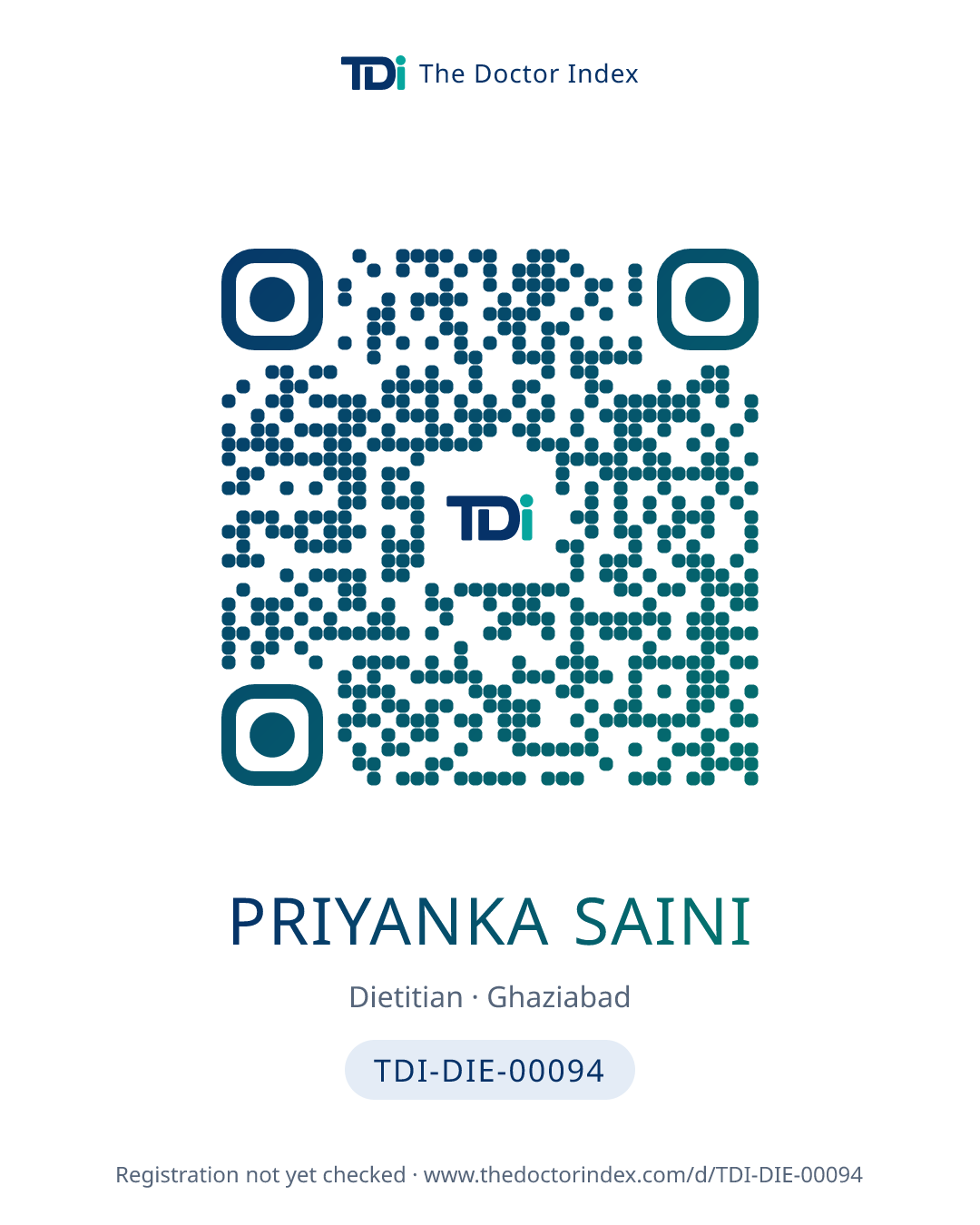 QR card for Priyanka Saini, TDI-DIE-00094