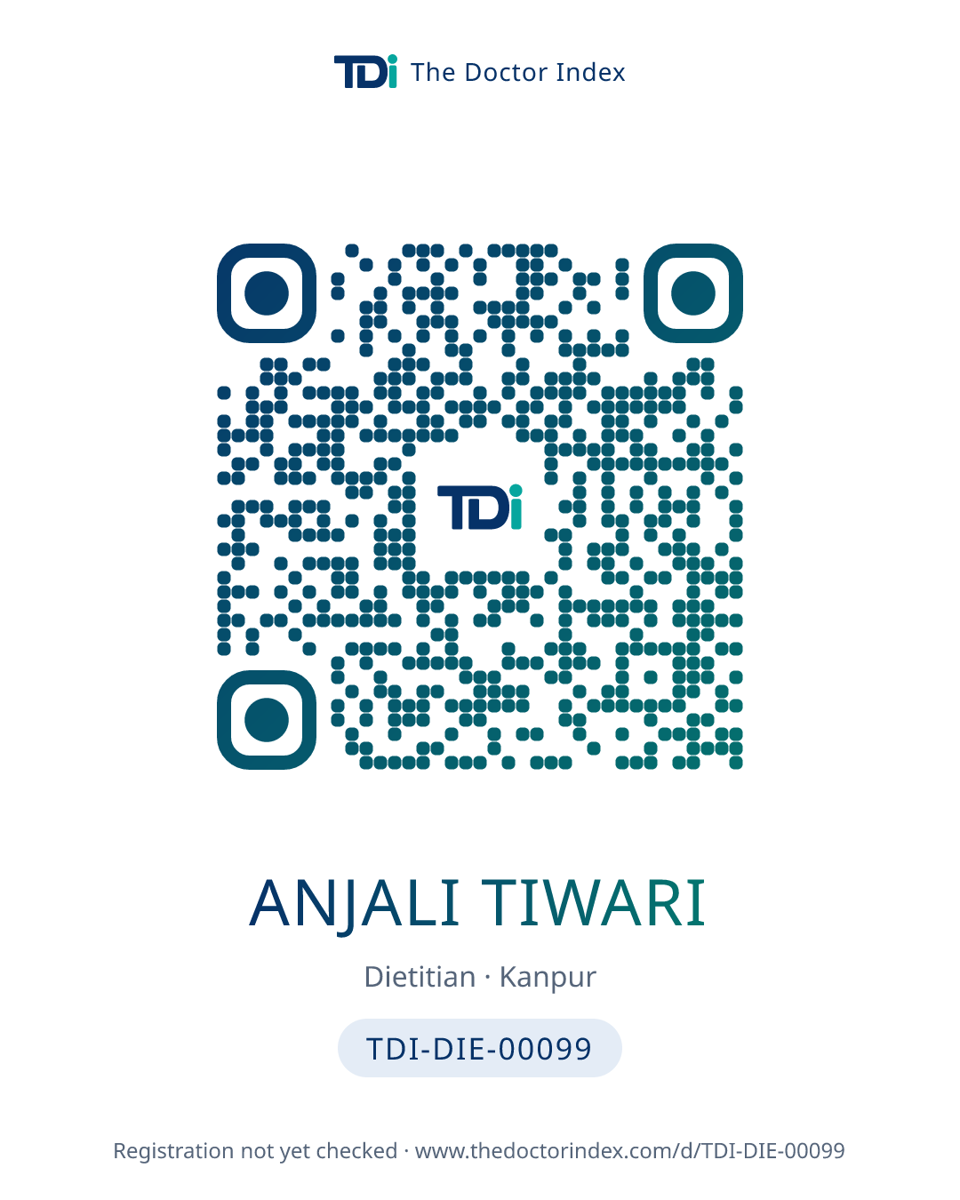 QR card for Anjali Tiwari, TDI-DIE-00099
