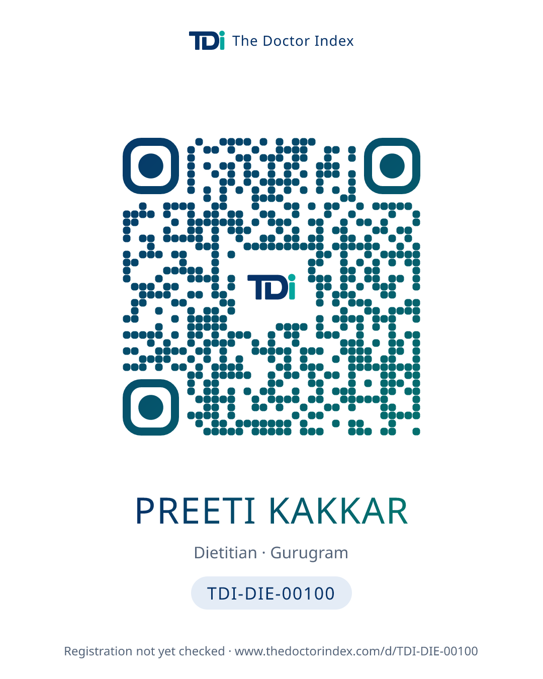 QR card for Preeti Kakkar, TDI-DIE-00100