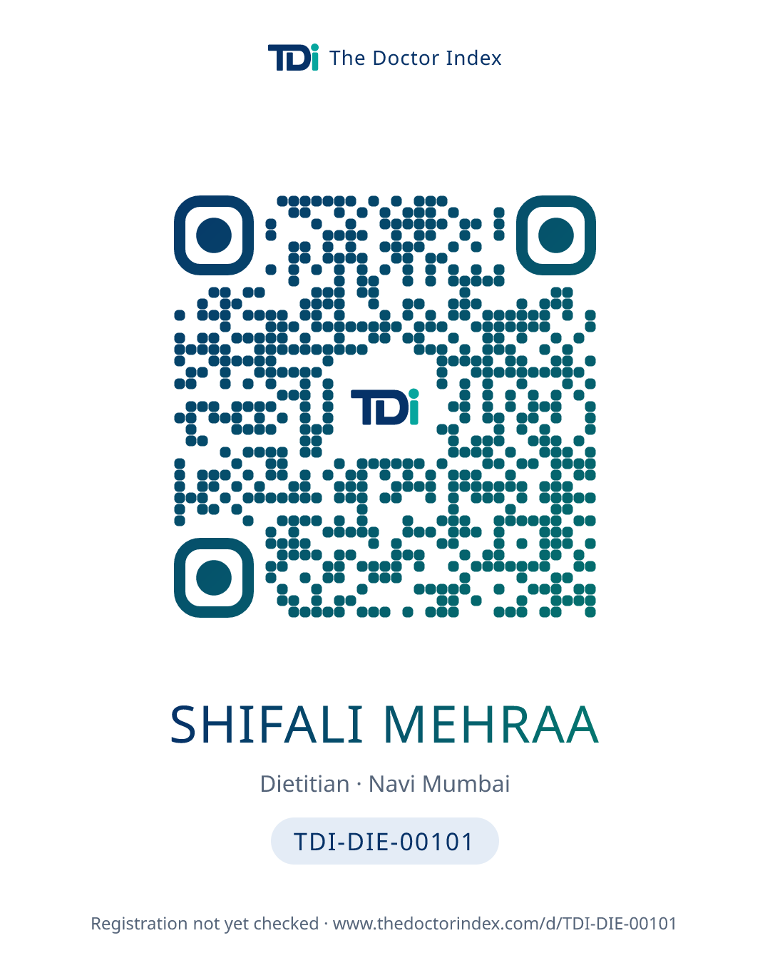QR card for Shifali Mehraa, TDI-DIE-00101