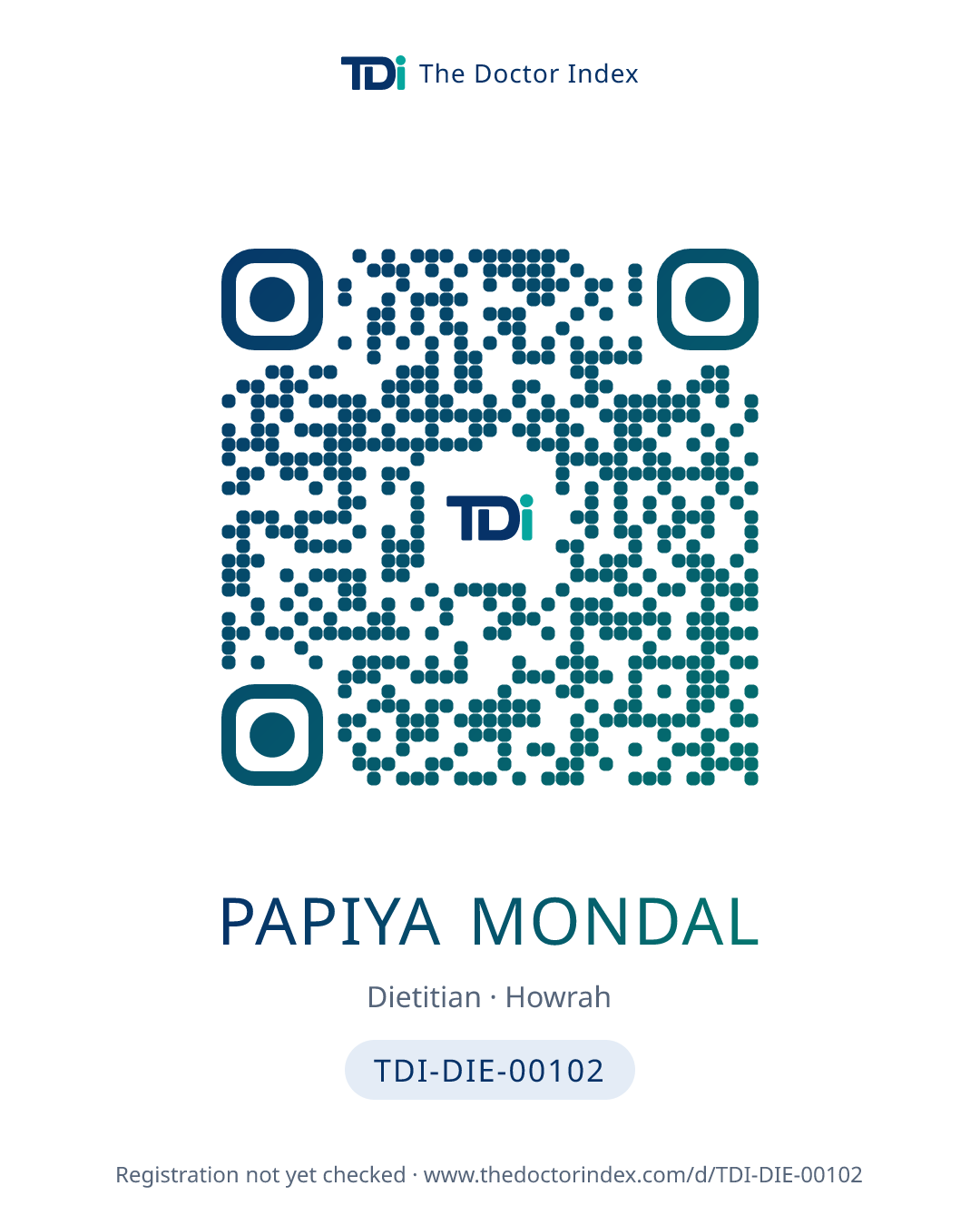 QR card for Papiya Mondal, TDI-DIE-00102
