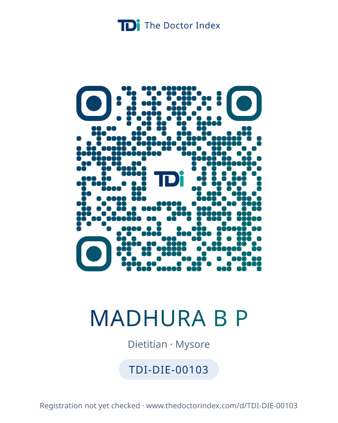 QR card for Madhura B P, TDI-DIE-00103
