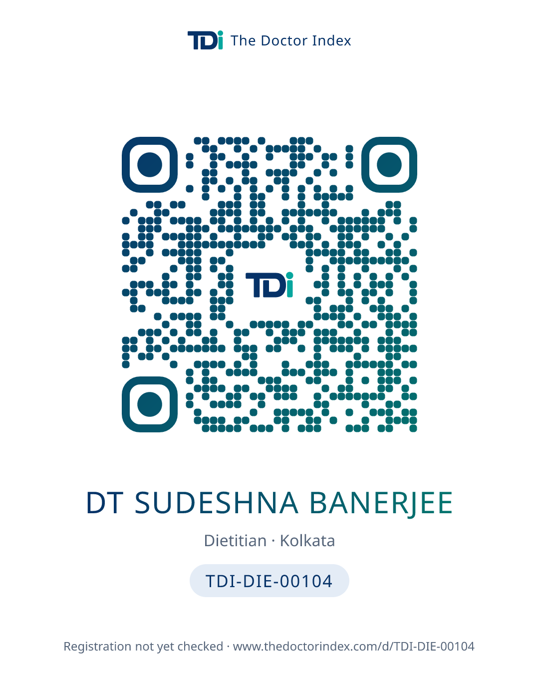 QR card for Dt Sudeshna Banerjee, TDI-DIE-00104