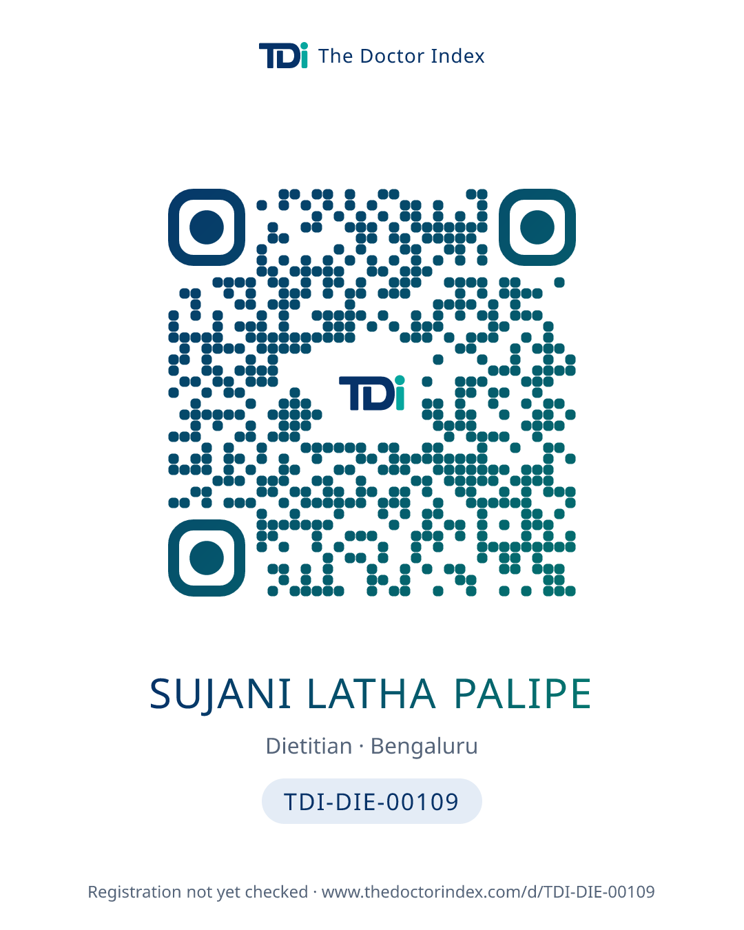 QR card for Sujani Latha Palipe, TDI-DIE-00109