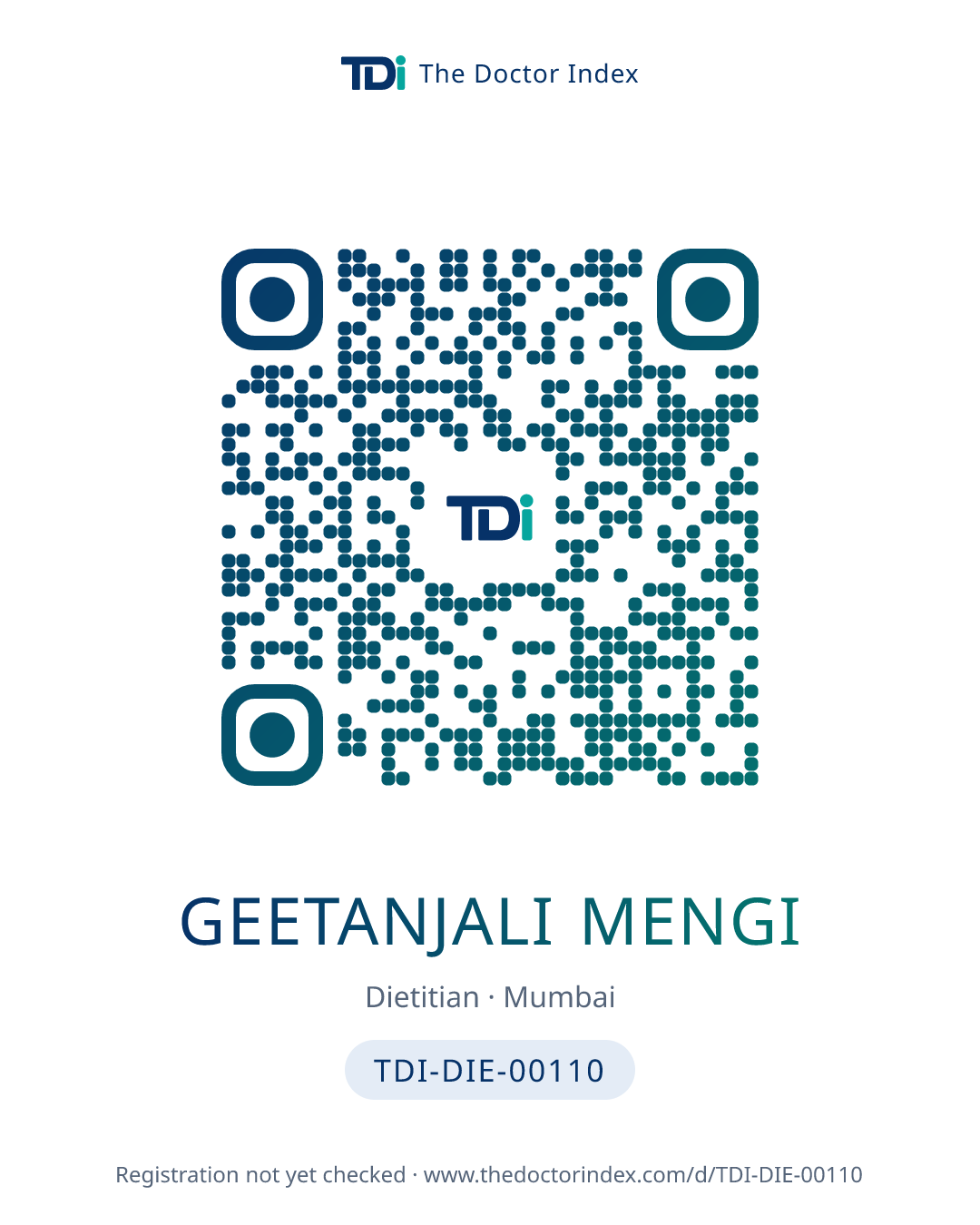 QR card for Geetanjali Mengi, TDI-DIE-00110