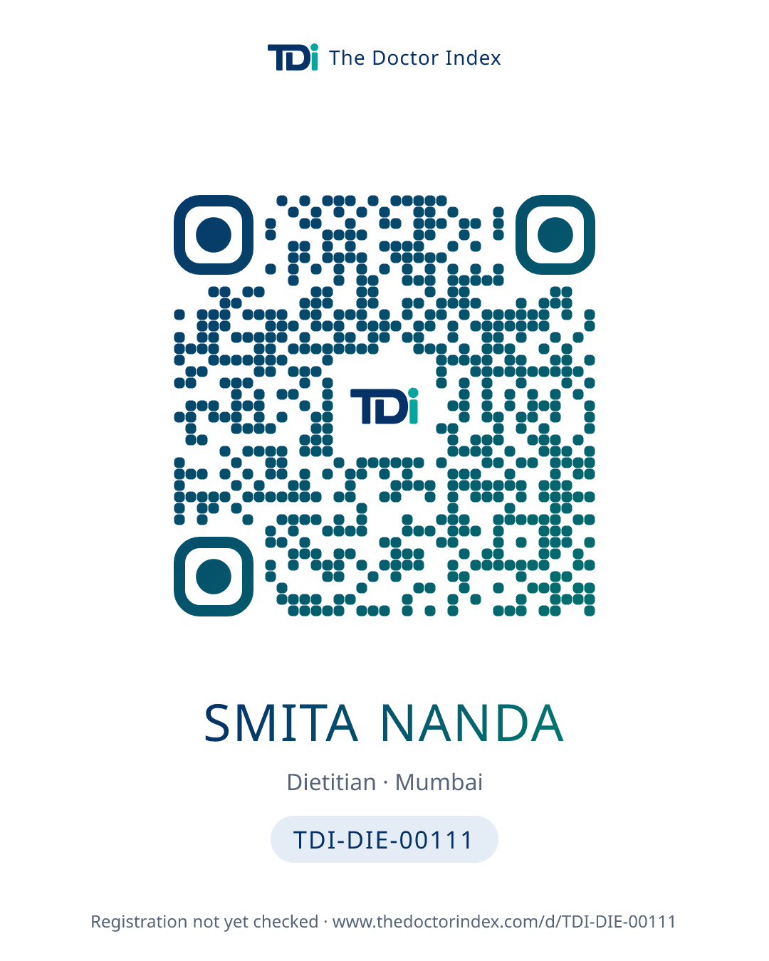 QR card for Smita Nanda, TDI-DIE-00111