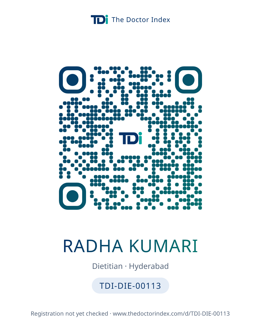 QR card for Radha Kumari, TDI-DIE-00113