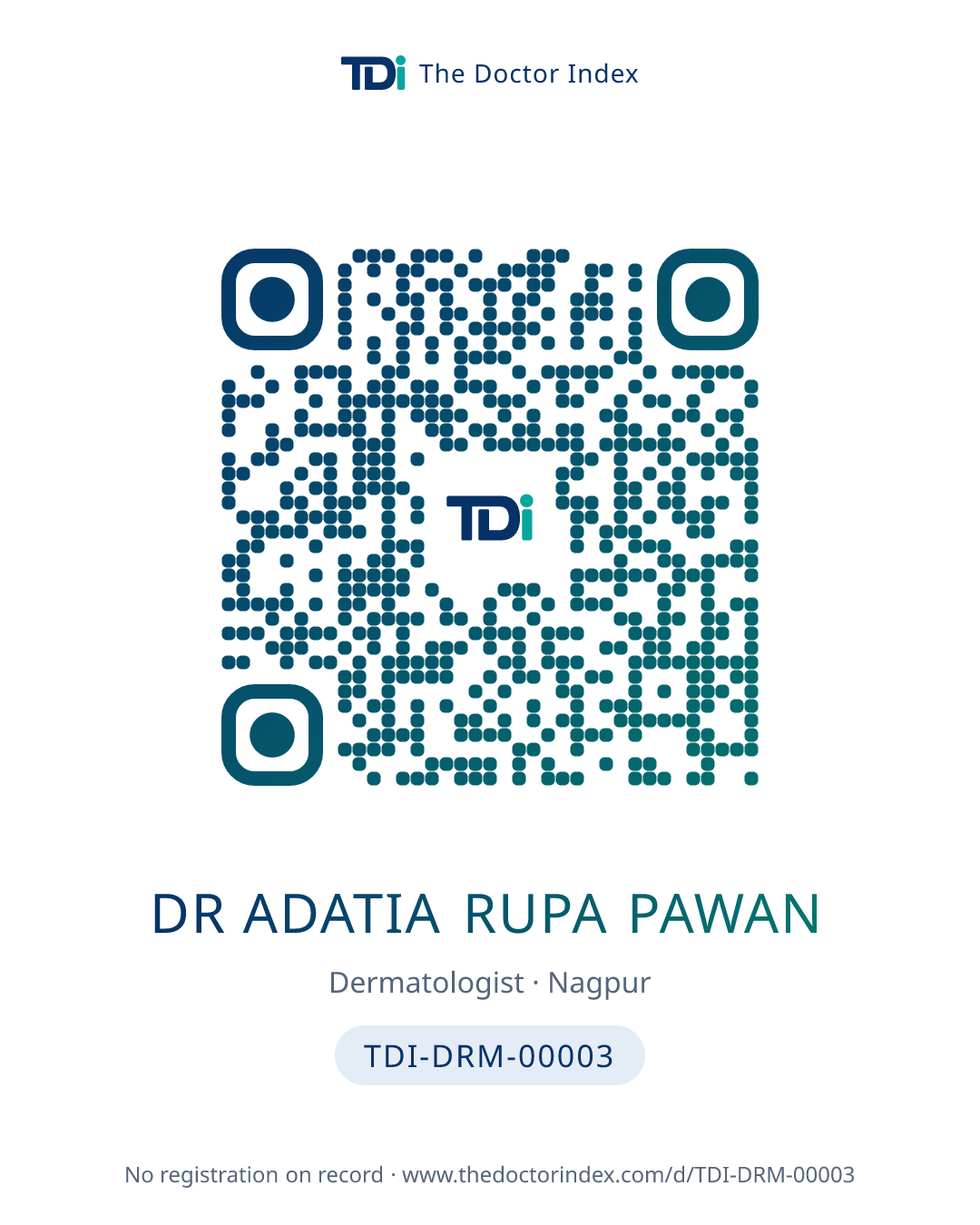 QR card for Dr Adatia Rupa Pawan, TDI-DRM-00003