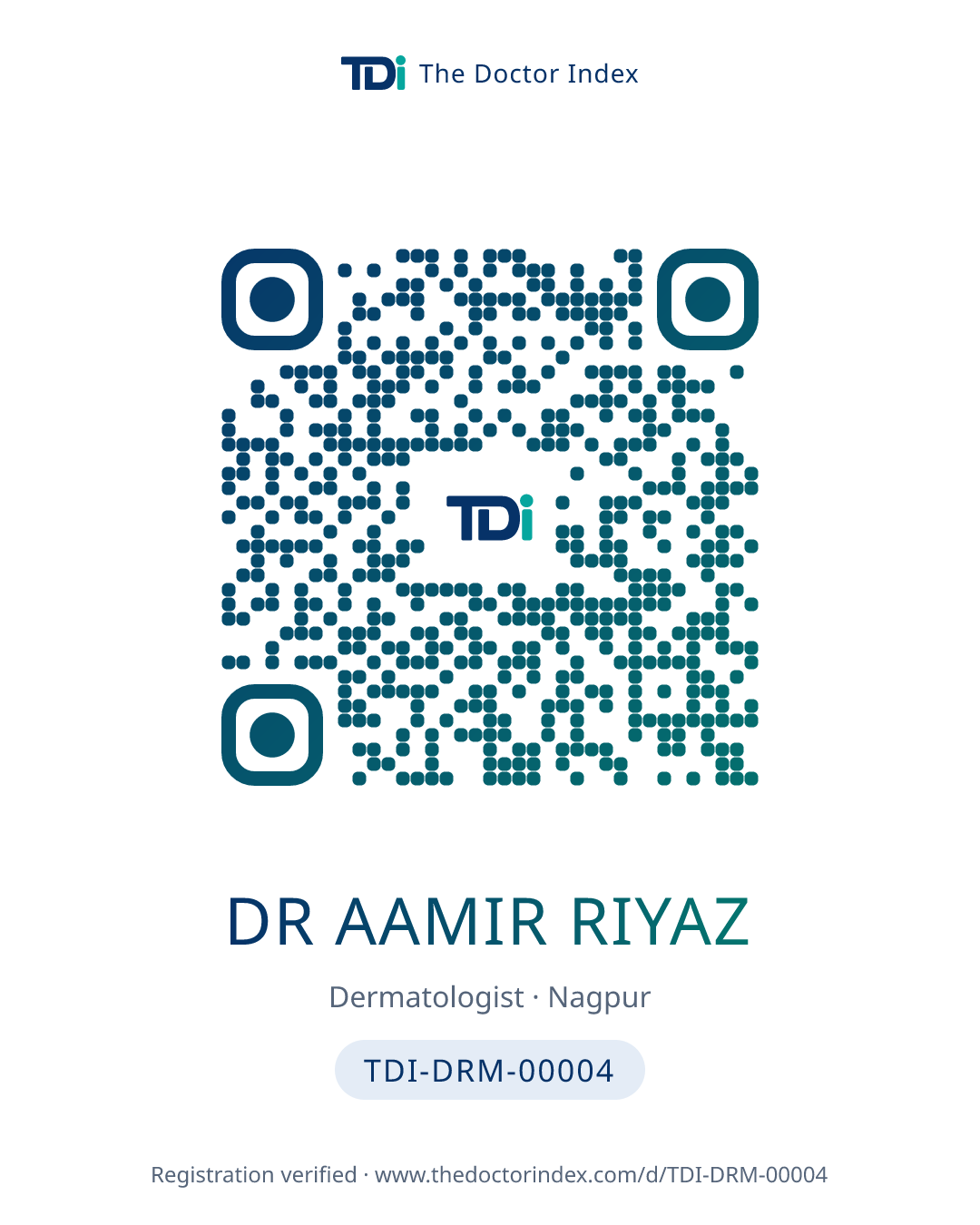 QR card for Dr Aamir Riyaz, TDI-DRM-00004
