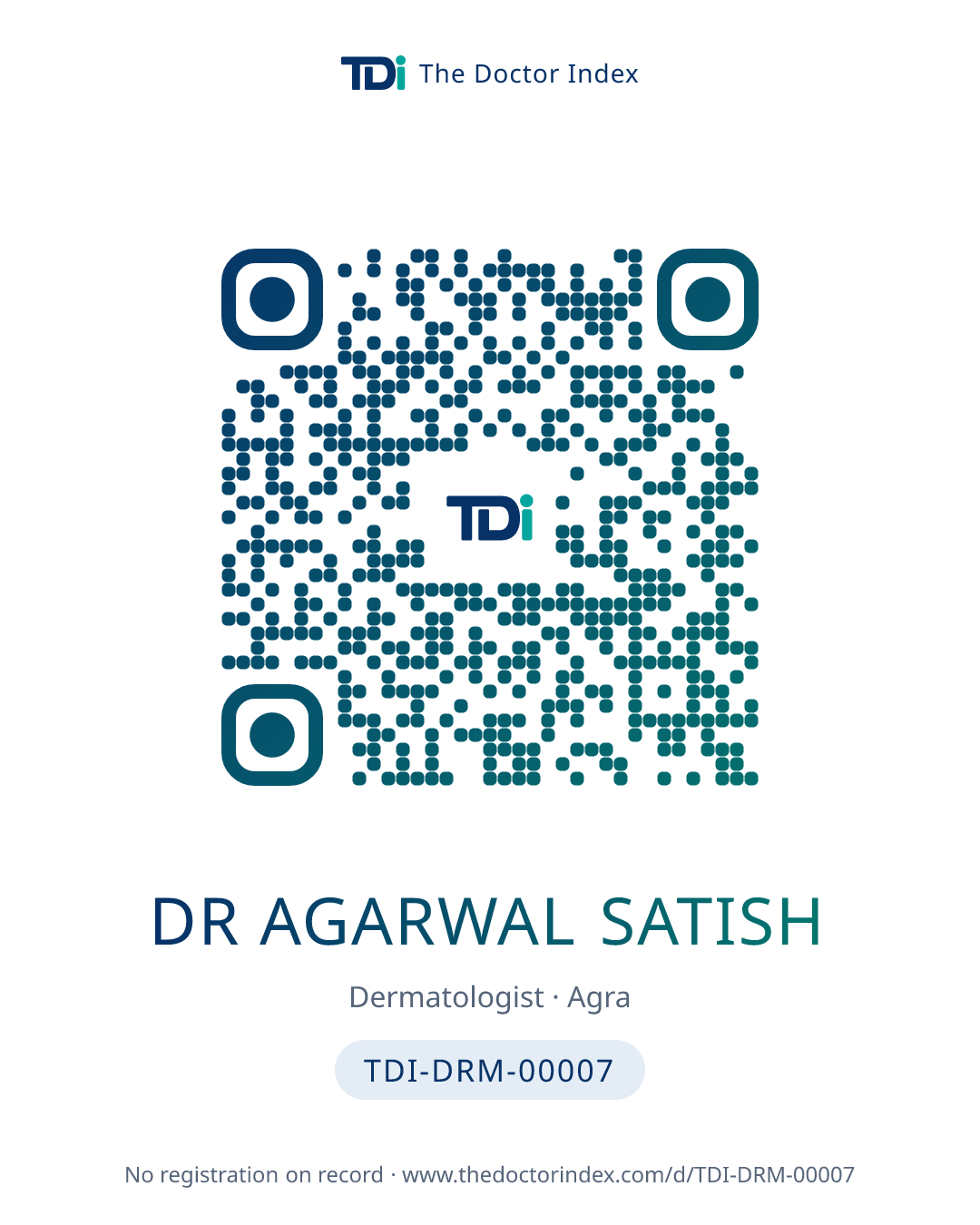 QR card for Dr Agarwal Satish, TDI-DRM-00007