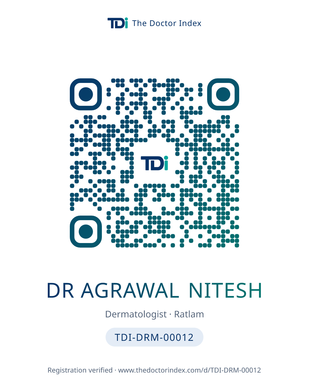 QR card for Dr Agrawal Nitesh, TDI-DRM-00012