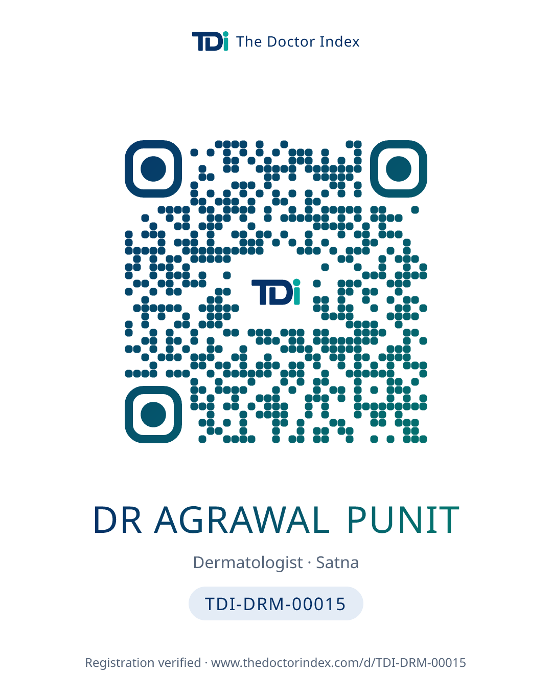 QR card for Dr Agrawal Punit, TDI-DRM-00015