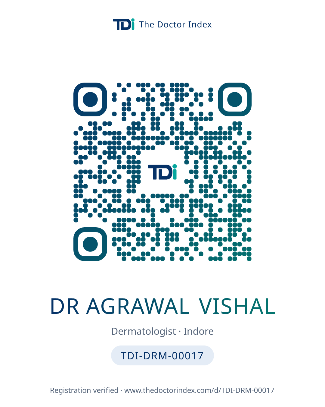 QR card for Dr Agrawal Vishal, TDI-DRM-00017