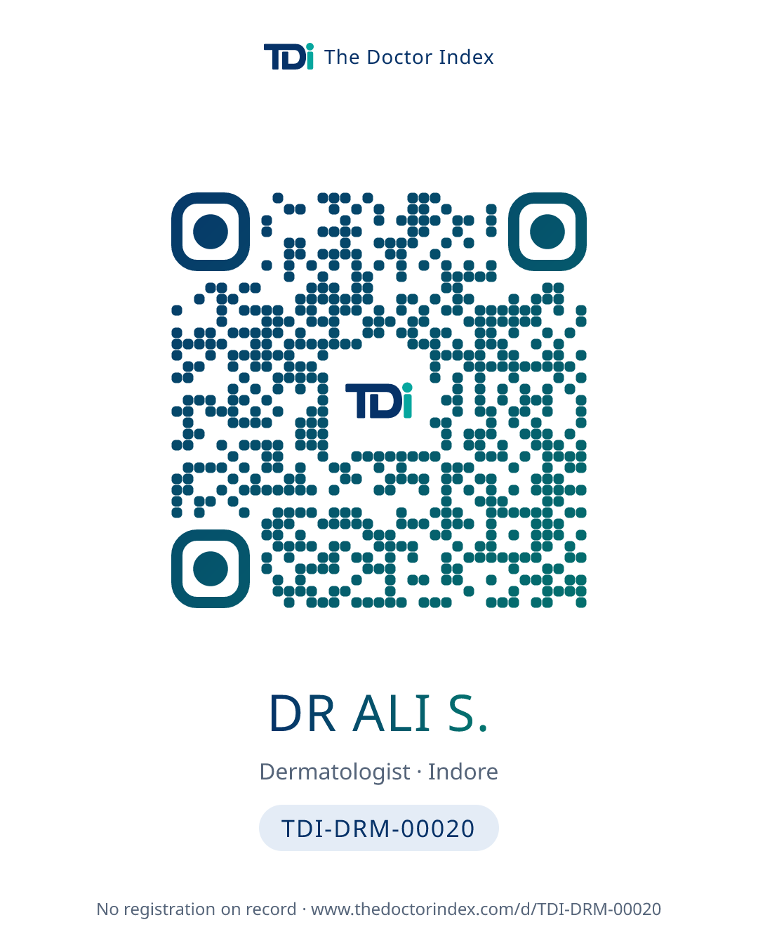 QR card for Dr Ali S., TDI-DRM-00020