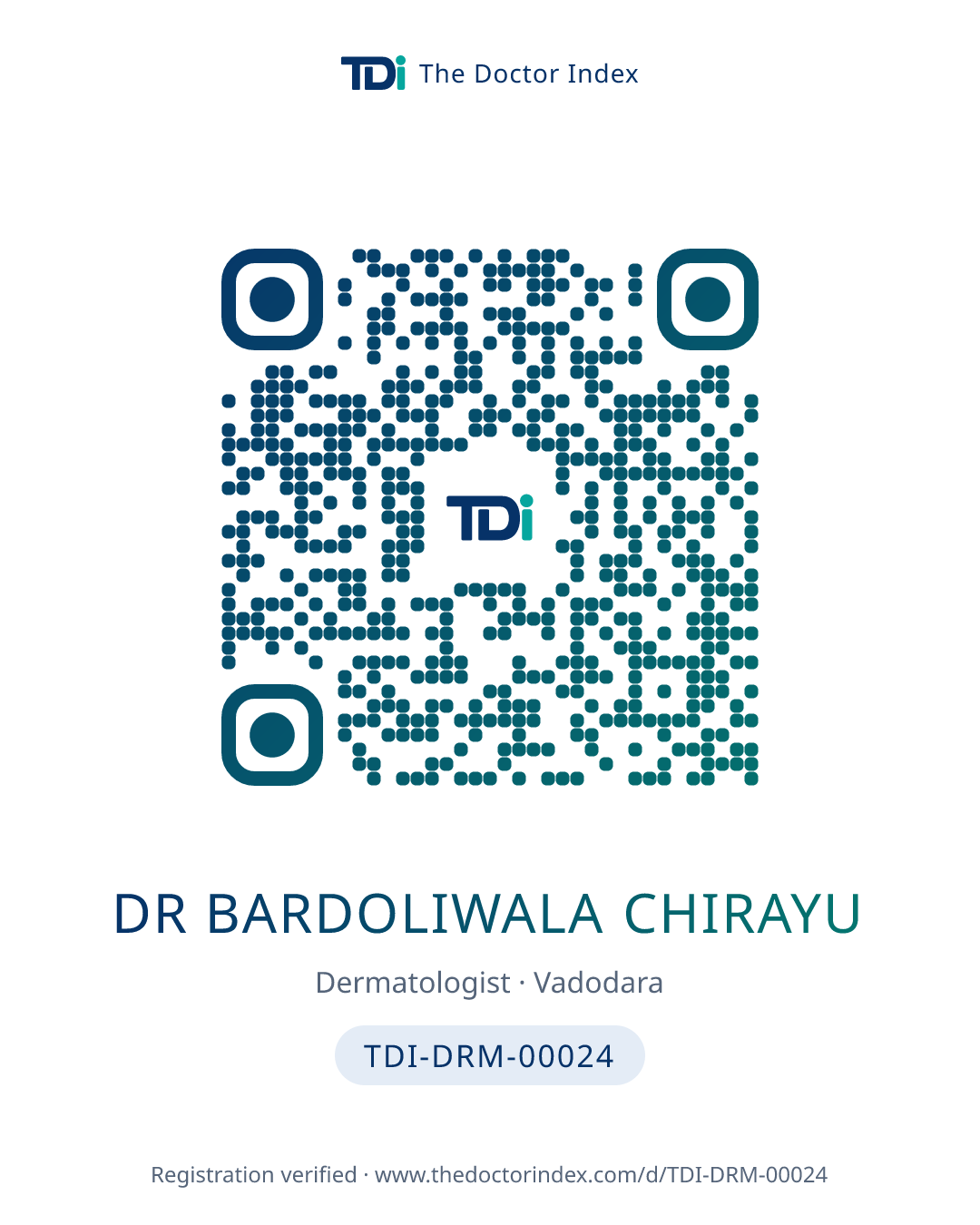 QR card for Dr Bardoliwala Chirayu, TDI-DRM-00024