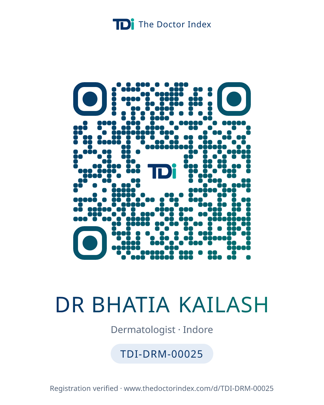 QR card for Dr Bhatia Kailash, TDI-DRM-00025