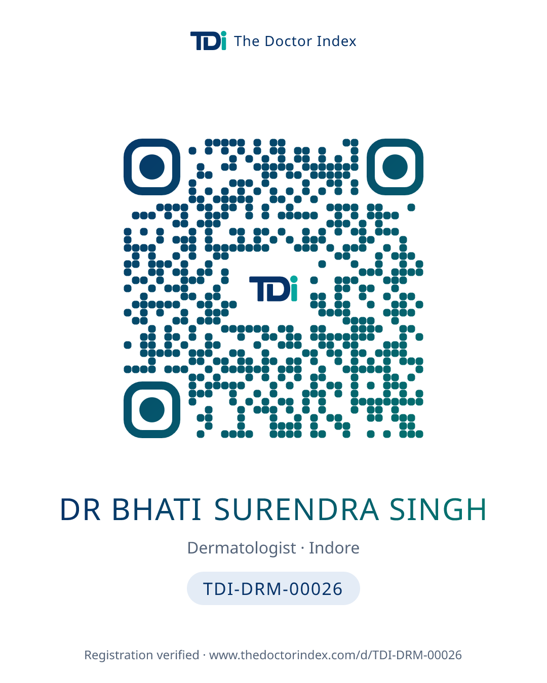 QR card for Dr Bhati Surendra Singh, TDI-DRM-00026