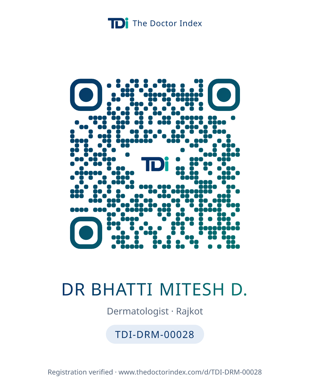QR card for Dr Bhatti Mitesh D., TDI-DRM-00028