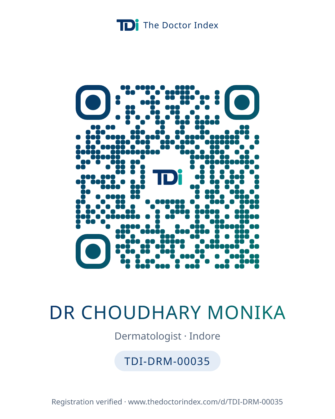 QR card for Dr Choudhary Monika, TDI-DRM-00035