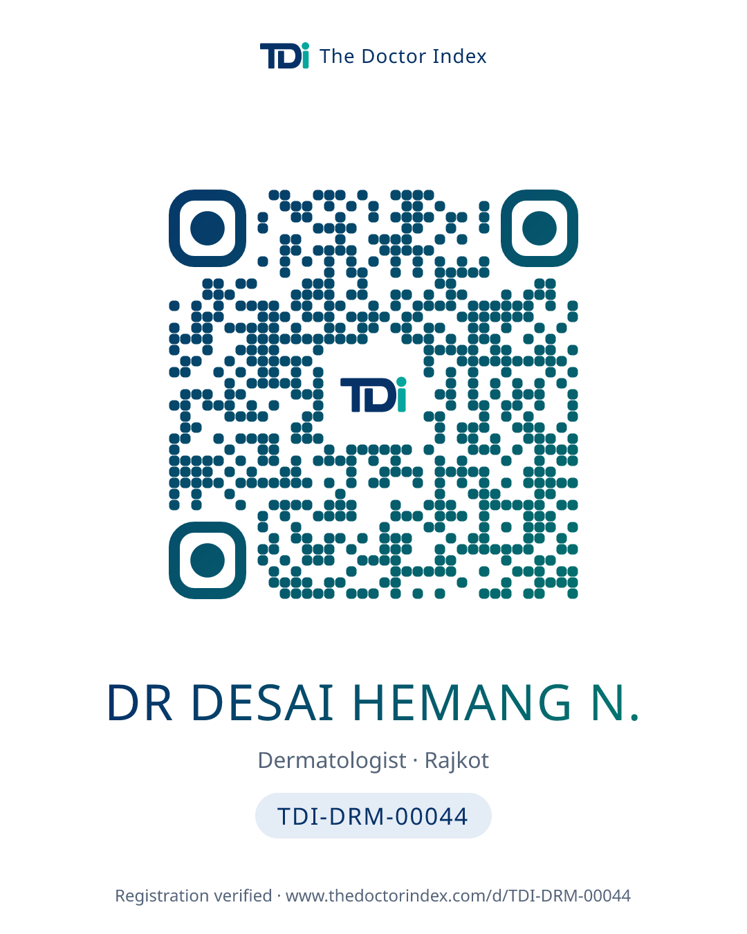 QR card for Dr Desai Hemang N., TDI-DRM-00044
