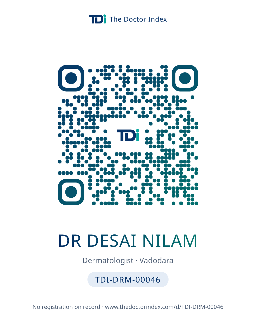 QR card for Dr Desai Nilam, TDI-DRM-00046