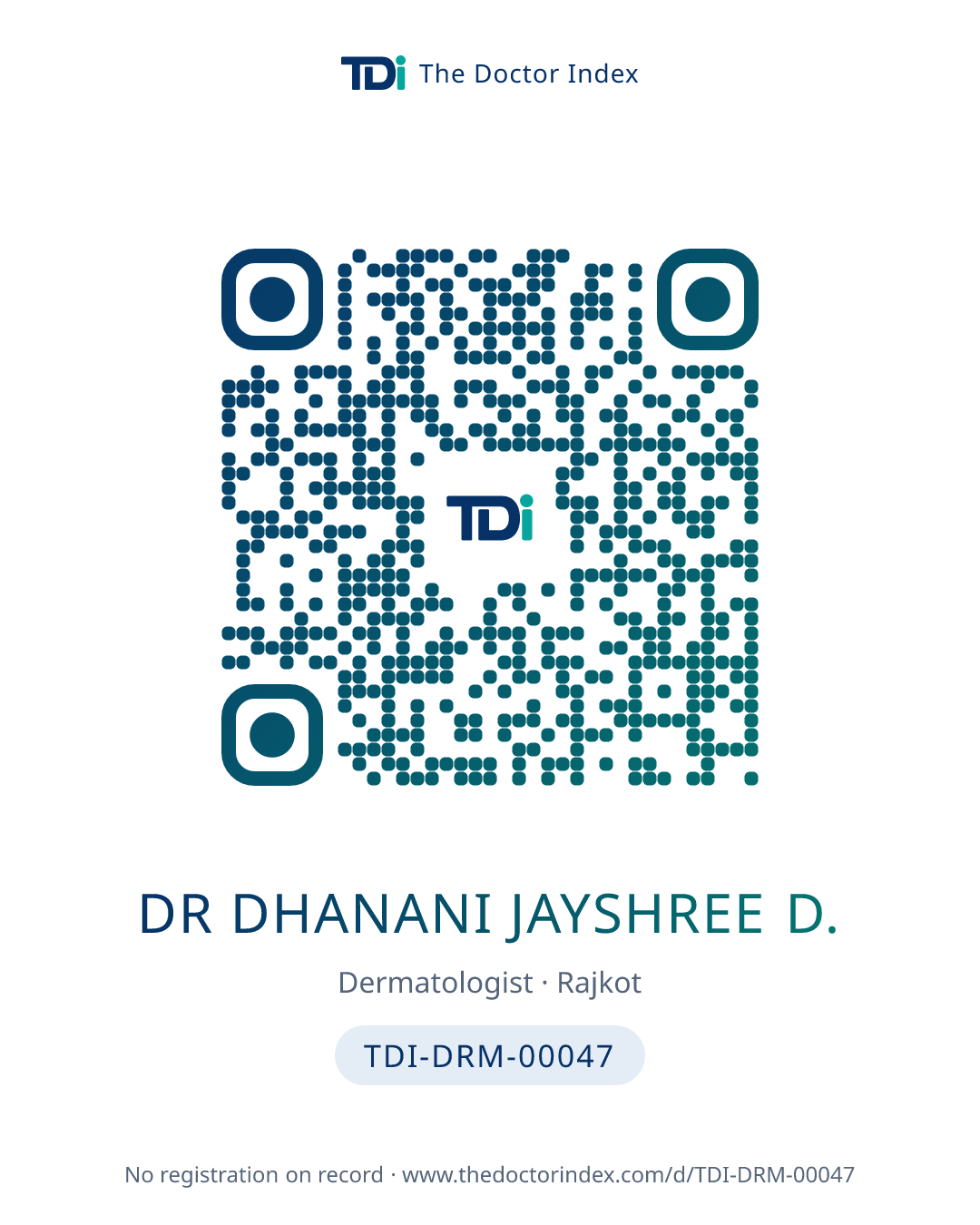 QR card for Dr Dhanani Jayshree D., TDI-DRM-00047