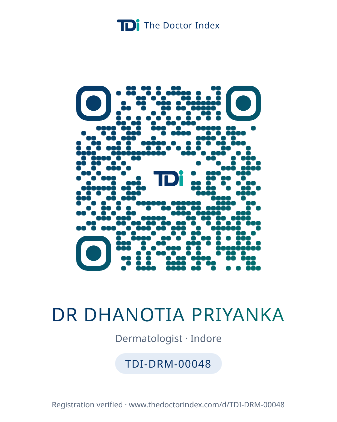 QR card for Dr Dhanotia Priyanka, TDI-DRM-00048