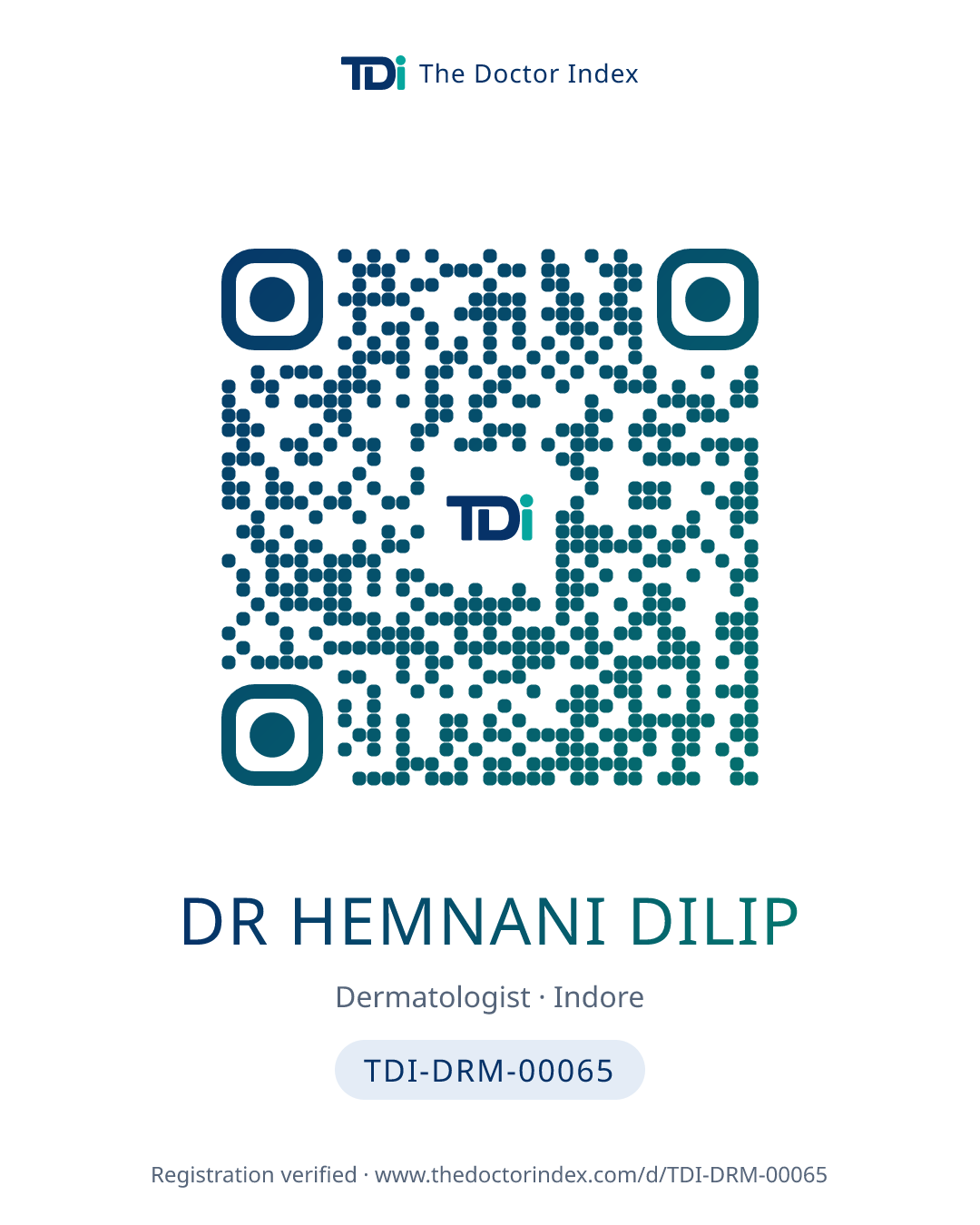 QR card for Dr Hemnani Dilip, TDI-DRM-00065