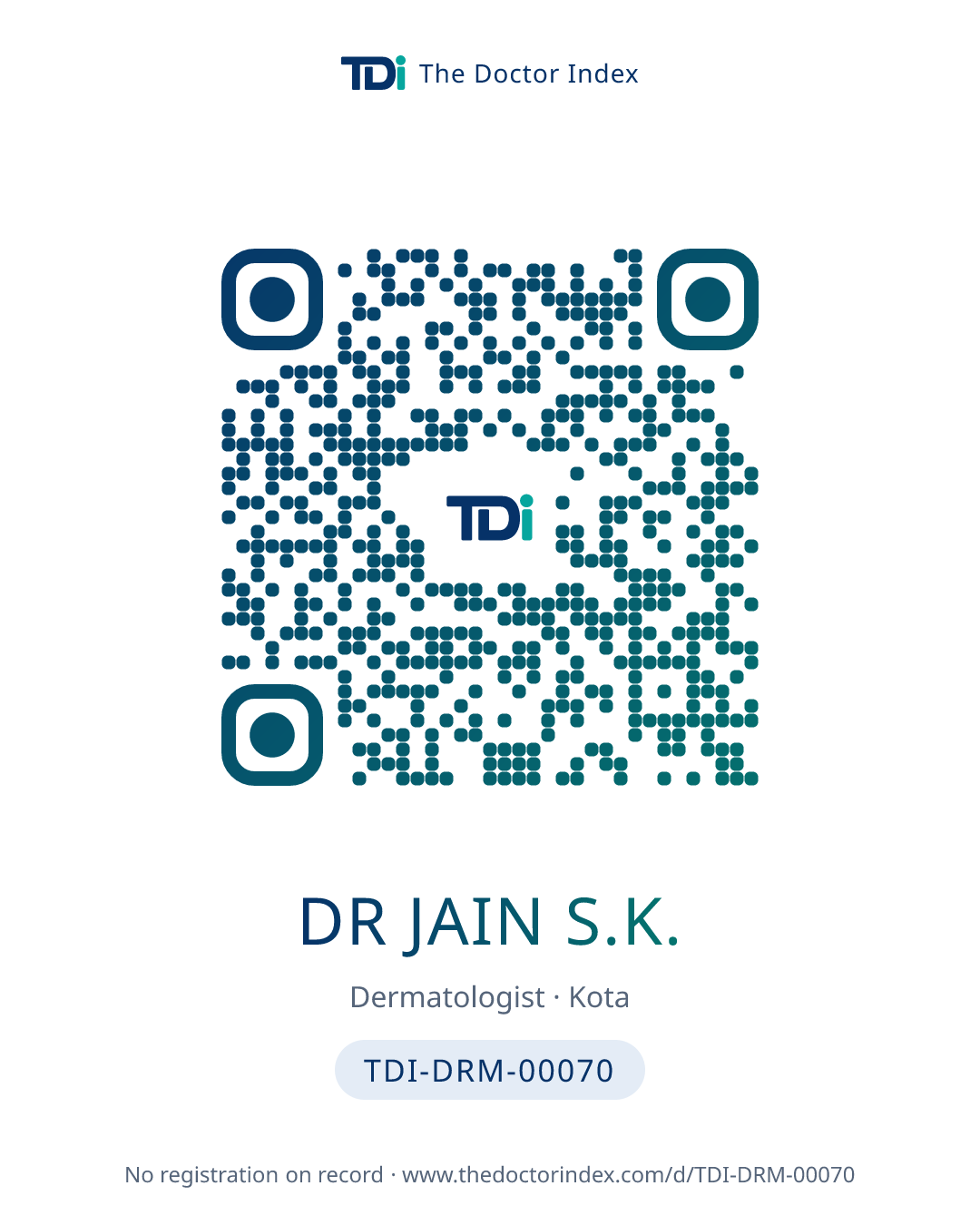 QR card for Dr Jain S.K., TDI-DRM-00070