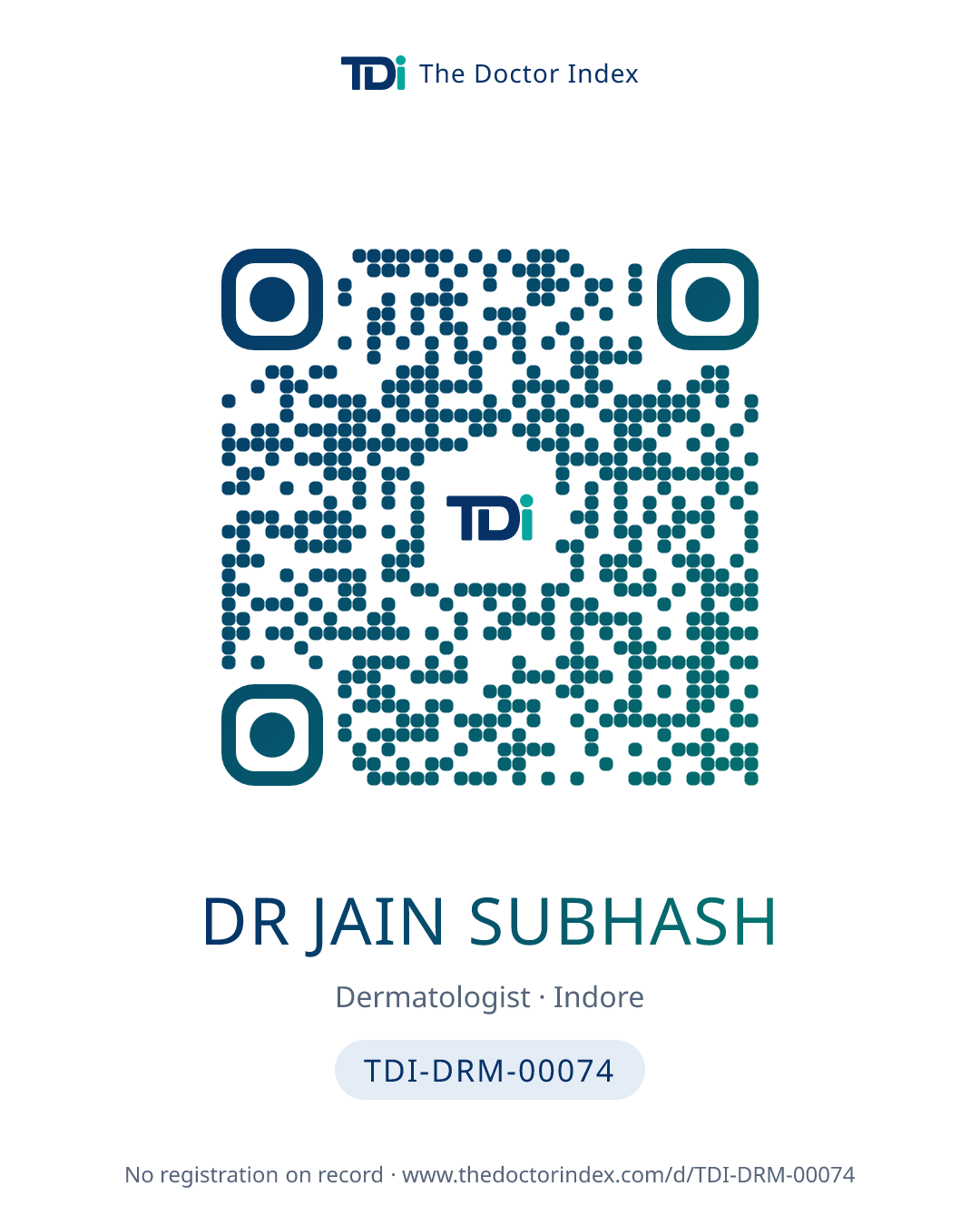 QR card for Dr Jain Subhash, TDI-DRM-00074