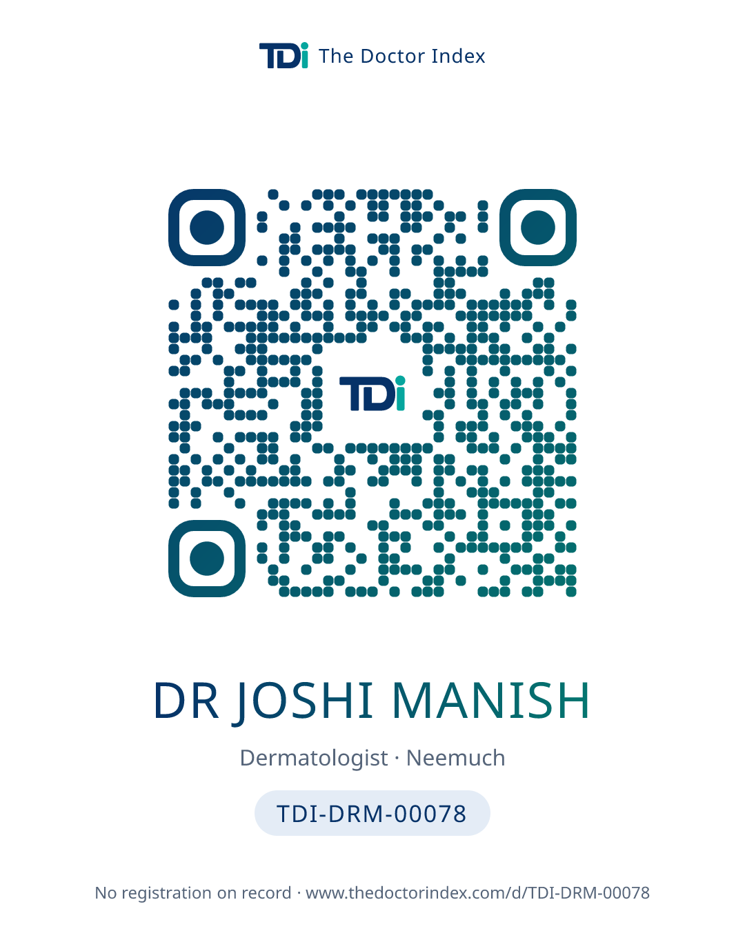 QR card for Dr Joshi Manish, TDI-DRM-00078