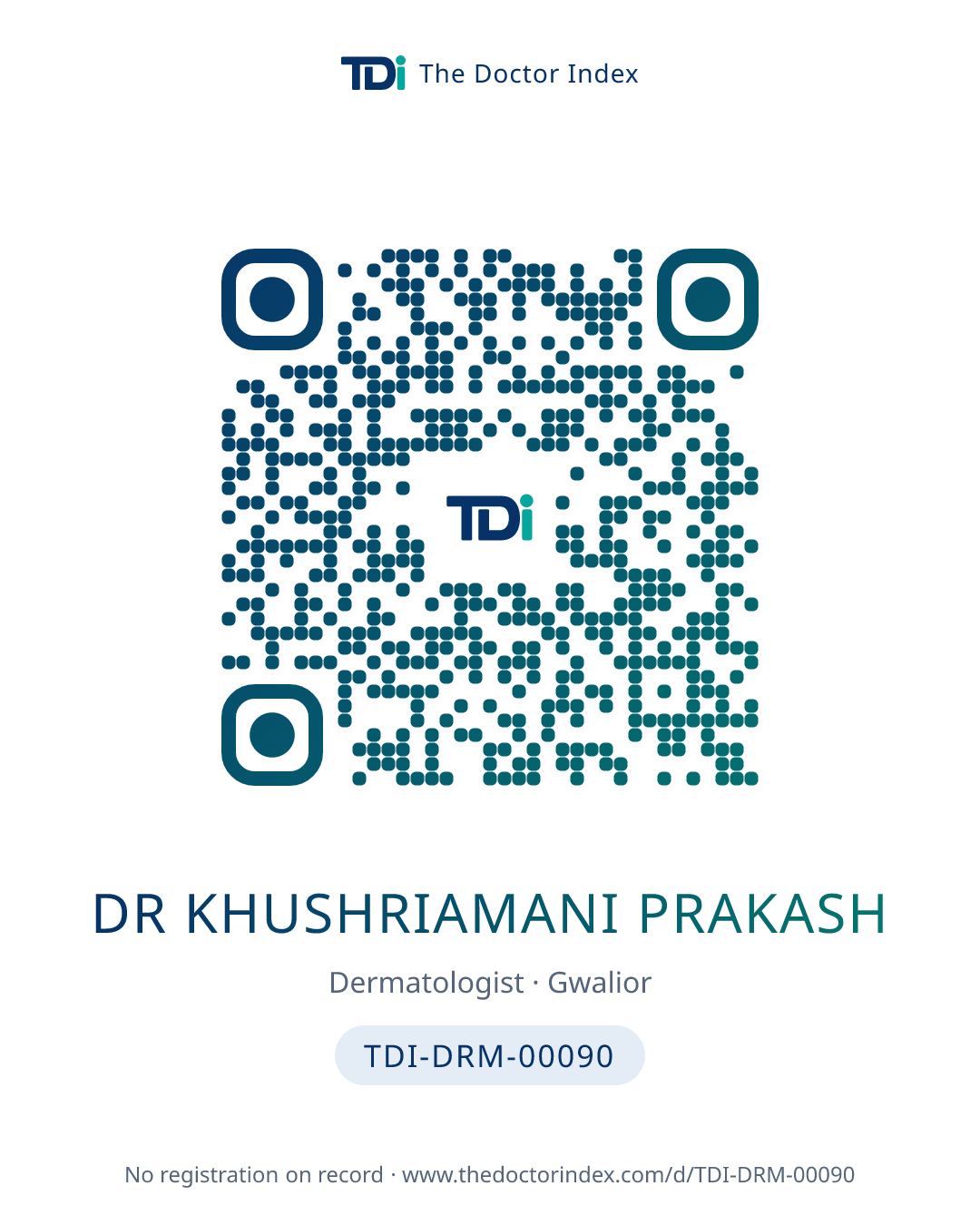 QR card for Dr Khushriamani Prakash, TDI-DRM-00090