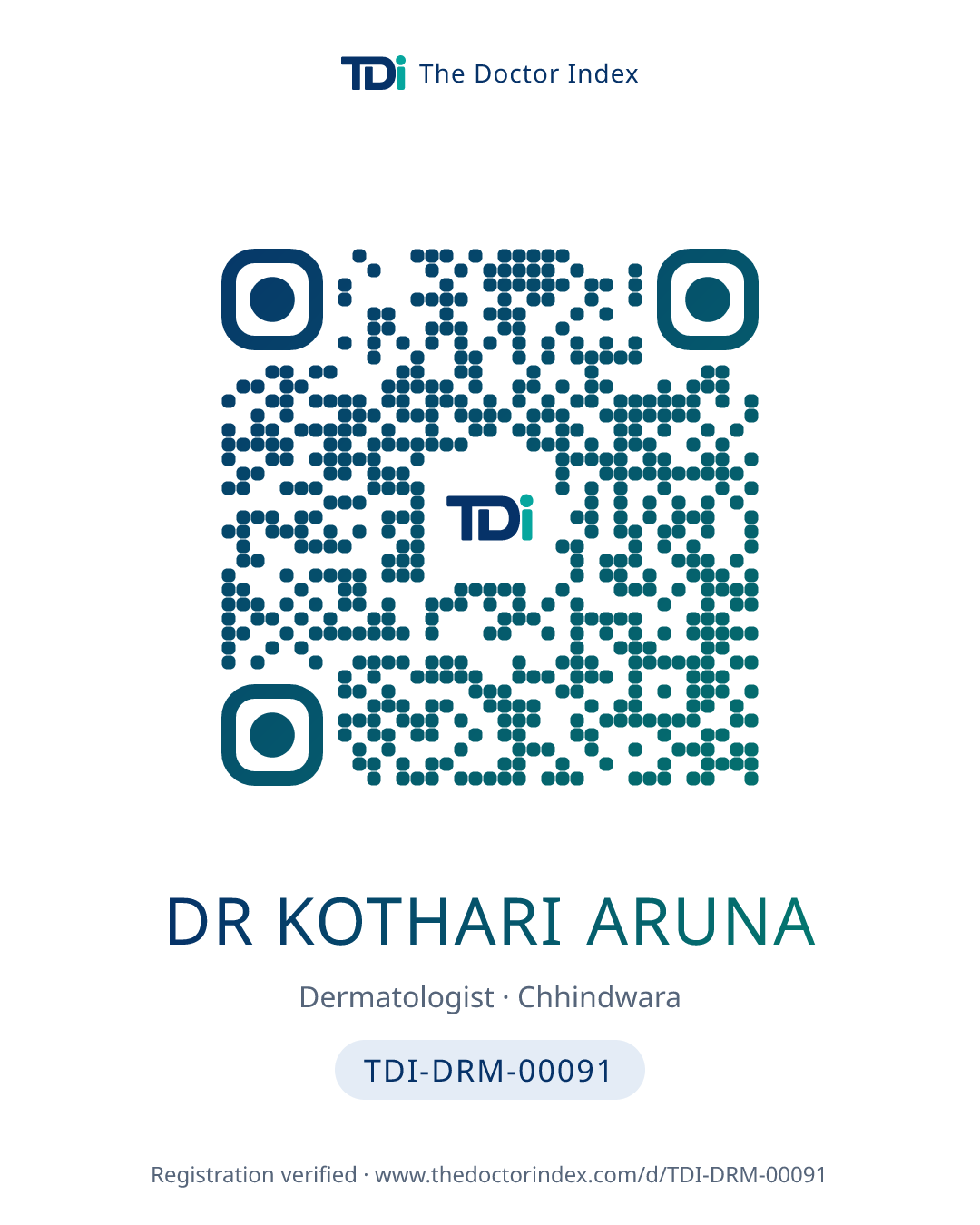 QR card for Dr Kothari Aruna, TDI-DRM-00091