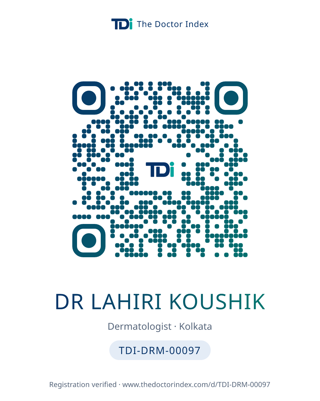 QR card for Dr Lahiri Koushik, TDI-DRM-00097
