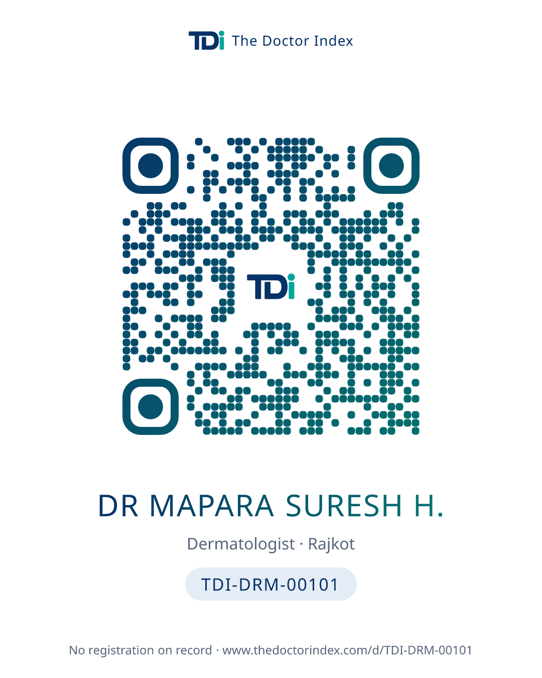QR card for Dr Mapara Suresh H., TDI-DRM-00101