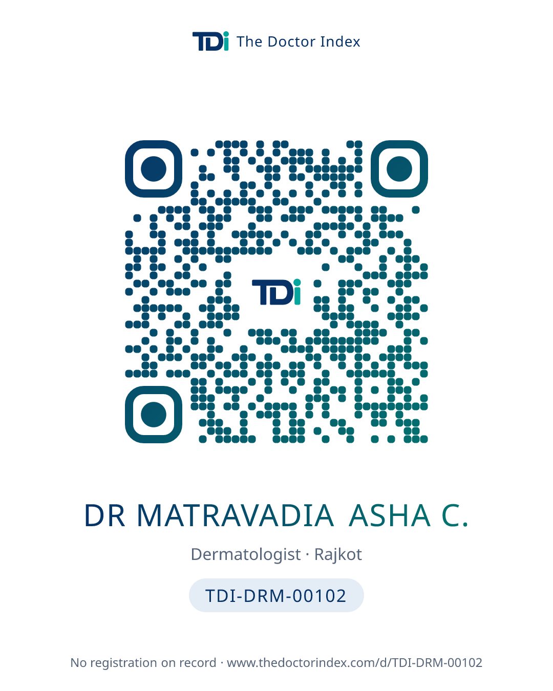 QR card for Dr Matravadia Asha C., TDI-DRM-00102