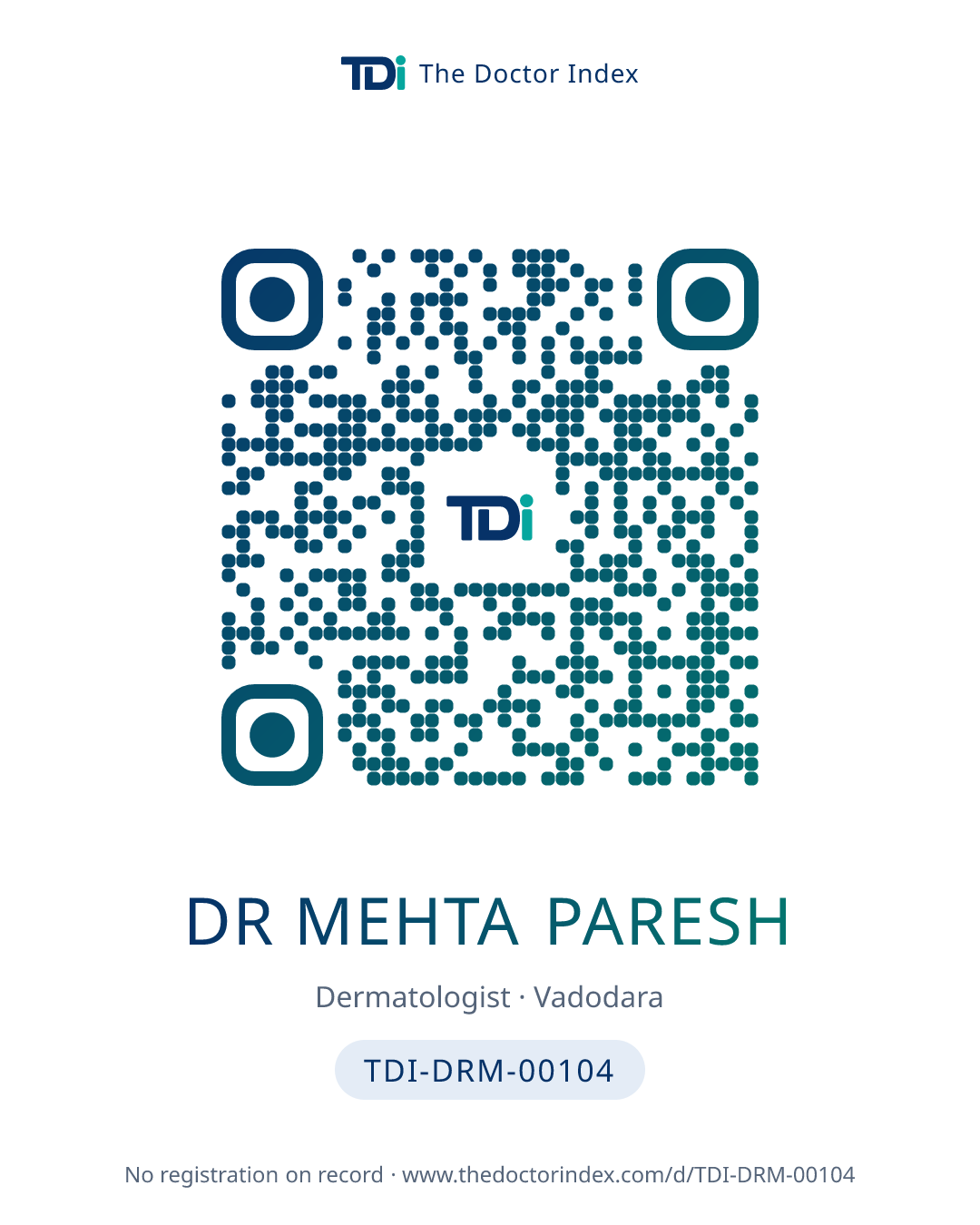 QR card for Dr Mehta Paresh, TDI-DRM-00104