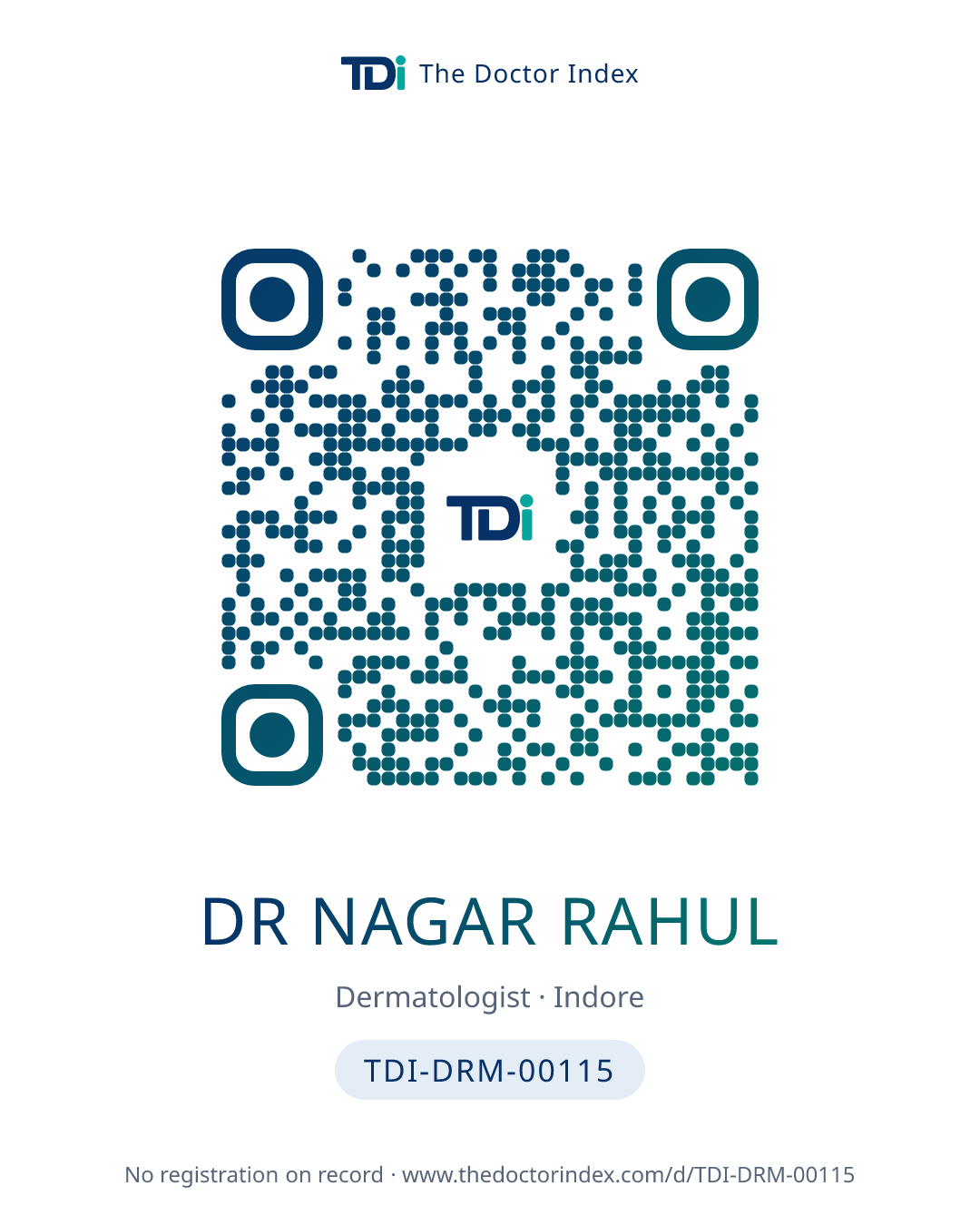 QR card for Dr Nagar Rahul, TDI-DRM-00115