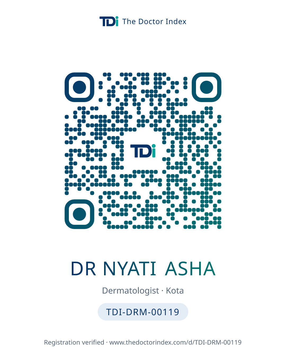 QR card for Dr Nyati Asha, TDI-DRM-00119